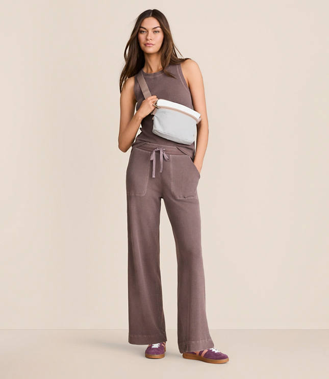 Petite Lou & Grey Garment Dyed Waffle Wide Leg Pants