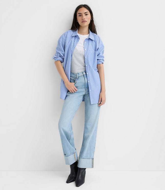 Petite Striped Poplin Everyday Oversized Pocket Shirt