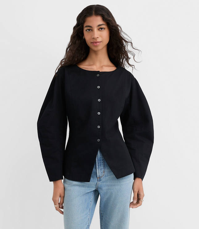 Petite Seamed Barrel Sleeve Button Top