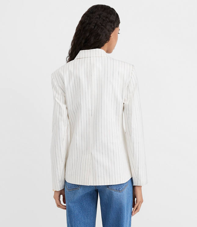 Tall Pinstripe Cotton Linen Double Breasted Blazer