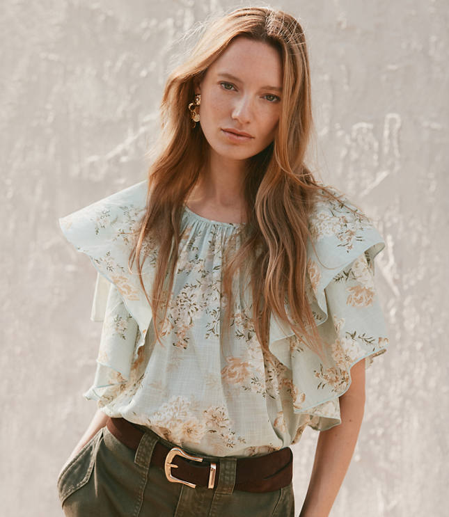 Floral Ruffle Sleeve Blouse