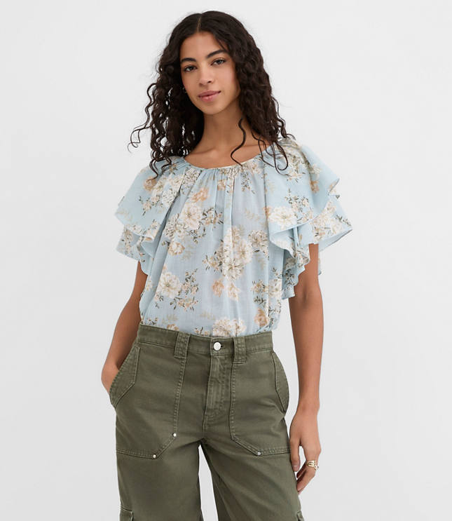 Floral Ruffle Sleeve Blouse