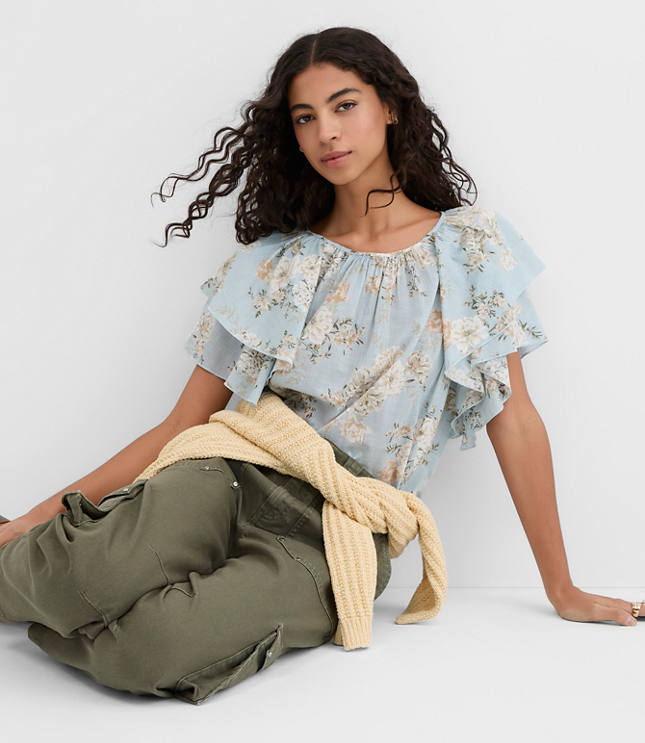 Floral Ruffle Sleeve Blouse