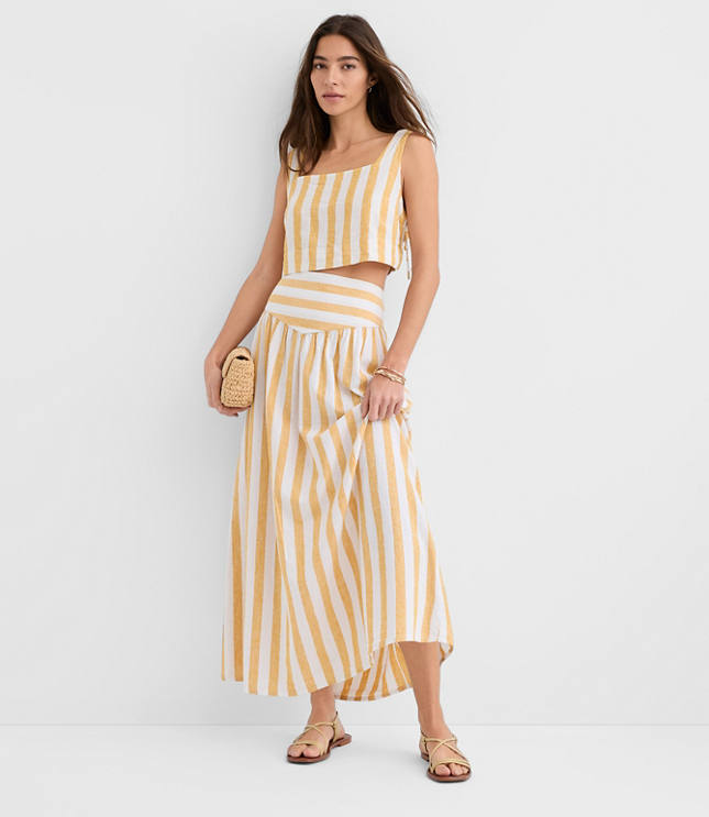 Petite LOFT Beach Striped Linen Cotton Maxi Skirt