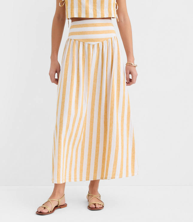 Petite LOFT Beach Striped Linen Cotton Maxi Skirt