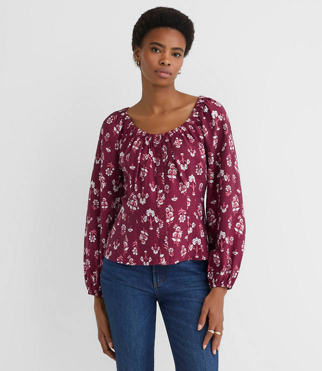 Floral Cinched Scoop Neck Top
