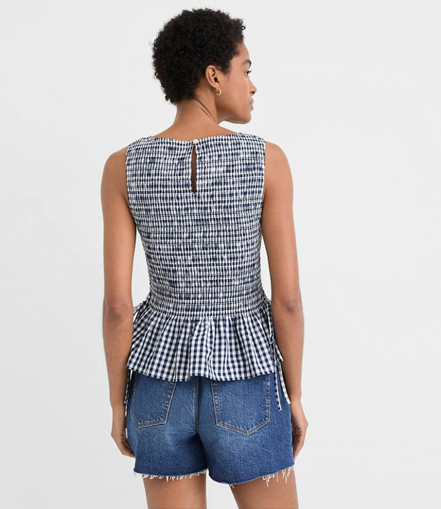 Gingham Poplin Side Tie Smocked Peplum Shell carousel Product Image 3