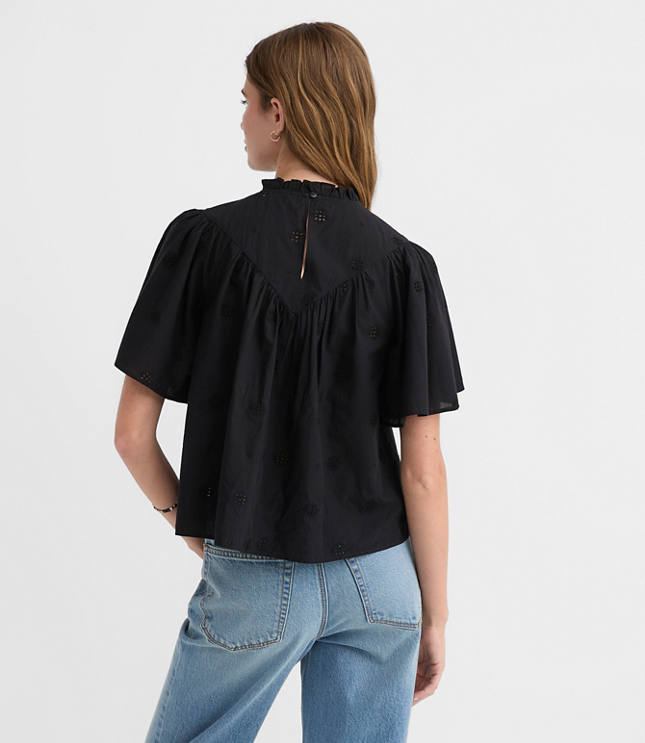 Eyelet Flutter Sleeve Blouse