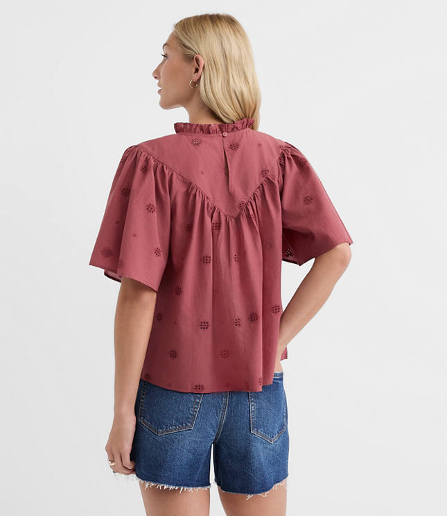 Eyelet Flutter Sleeve Blouse