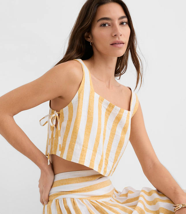 Petite LOFT Beach Striped Side Tie Linen Cotton Crop Top