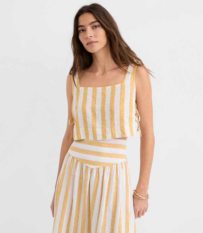 Petite LOFT Beach Striped Side Tie Linen Cotton Crop Top