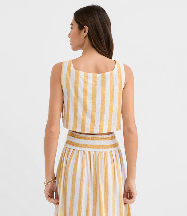 Petite LOFT Beach Striped Side Tie Linen Cotton Crop Top