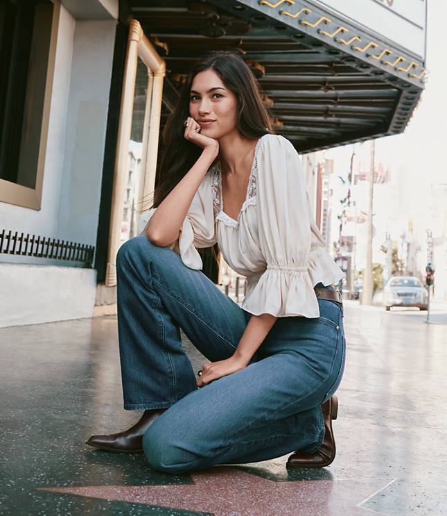 Floral Lace Trim Peplum Top
