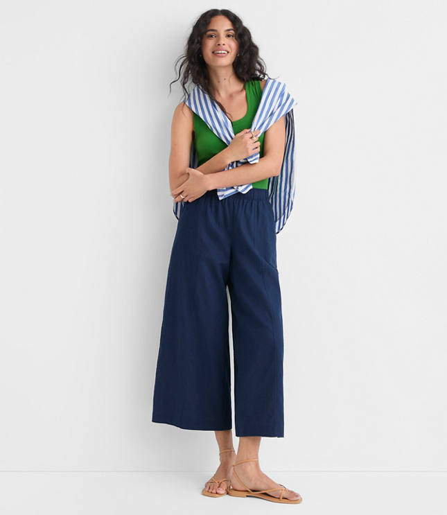 Breezy Wide Leg Crop Pants in Linen Cotton carousel Product Image 1