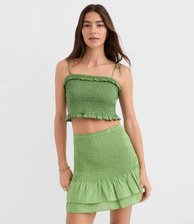 Petite LOFT Beach Ruffle Smocked Crop Top