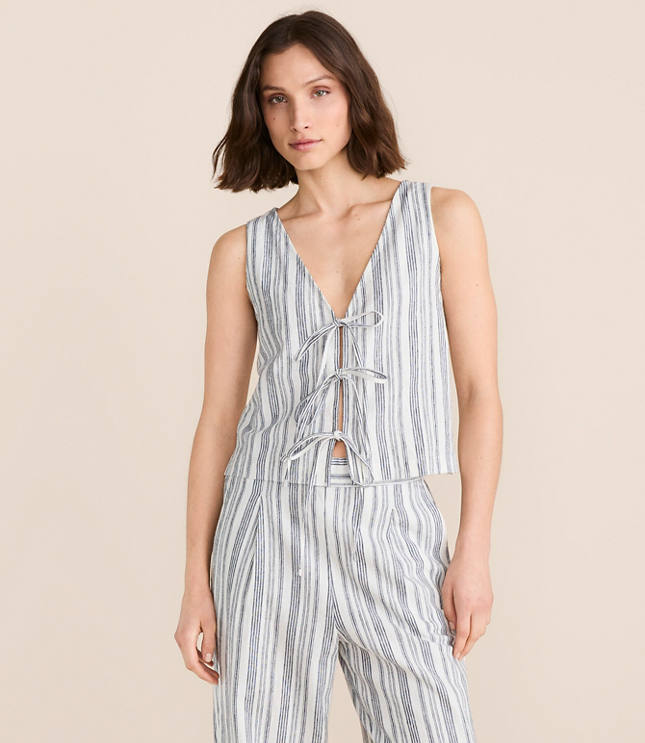 Lou & Grey Striped Linen Cotton Tie Vest