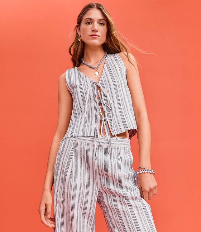 Lou & Grey Striped Linen Cotton Tie Vest