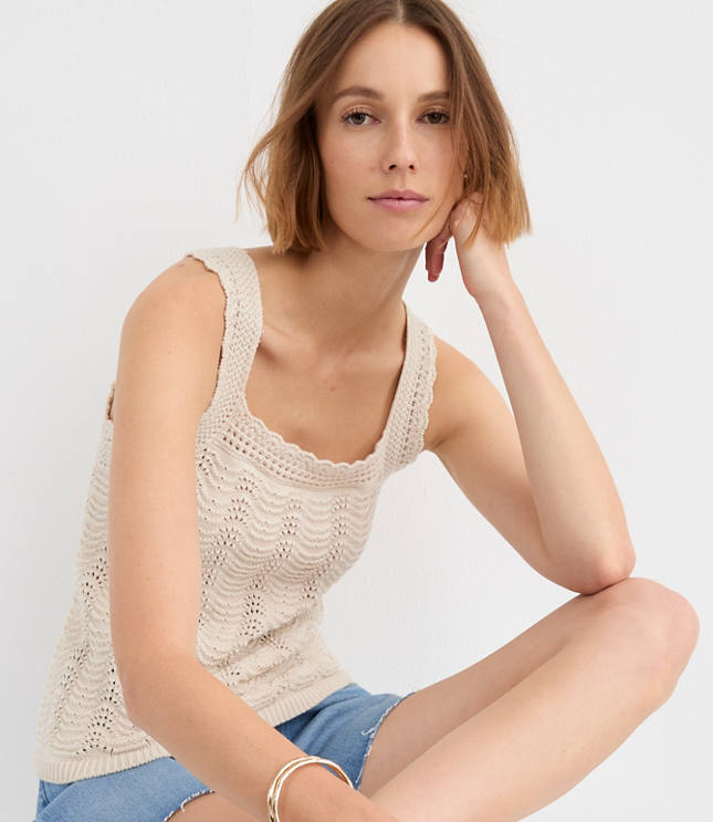 Petite Scalloped Stitchy Sweater Tank Top