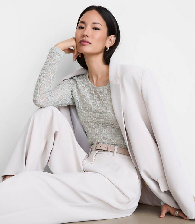 Petite LOFT Versa Geo Lace Long Sleeve Top