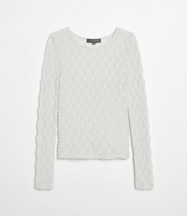 Petite LOFT Versa Geo Lace Long Sleeve Top