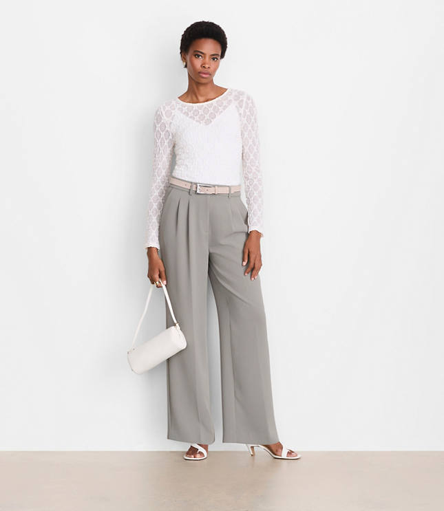 Petite LOFT Versa Geo Lace Long Sleeve Top