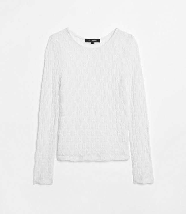 Petite LOFT Versa Geo Lace Long Sleeve Top