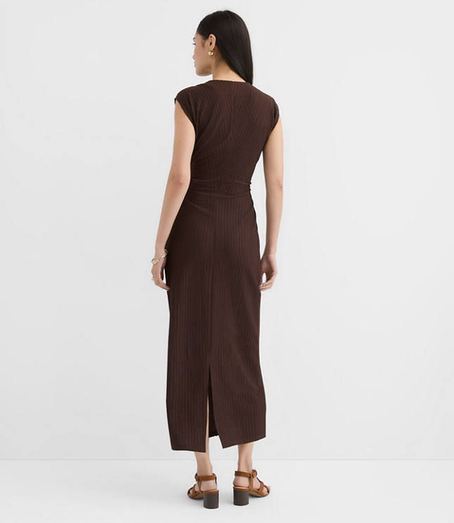 Textured Ruched V-Neck Midi Dress