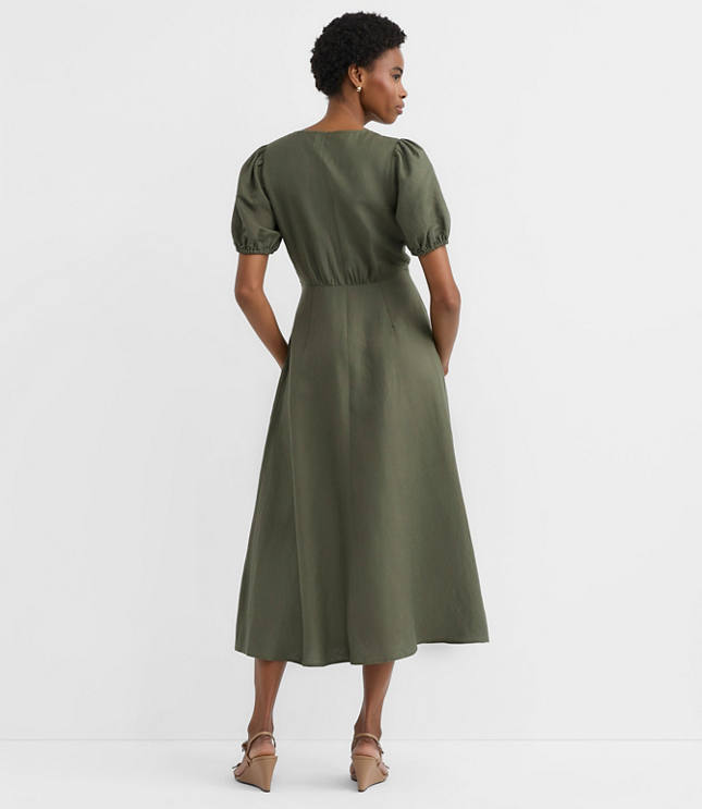 Lace Trim Linen Blend Midi Dress