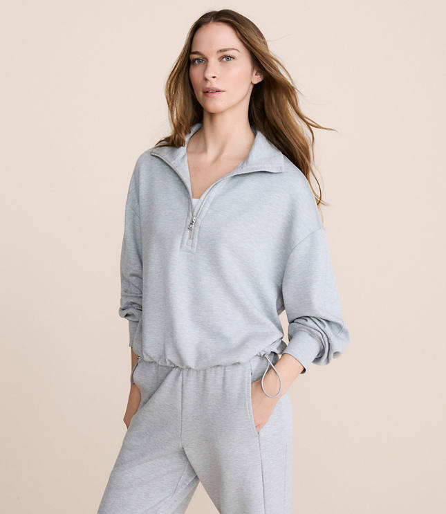 Petite Lou & Grey Heathered Cinched Scubasoft Half Zip Top
