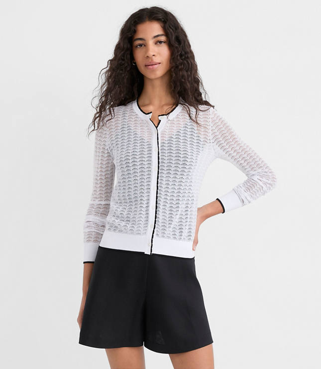 Tipped Scalloped Pointelle Cardigan