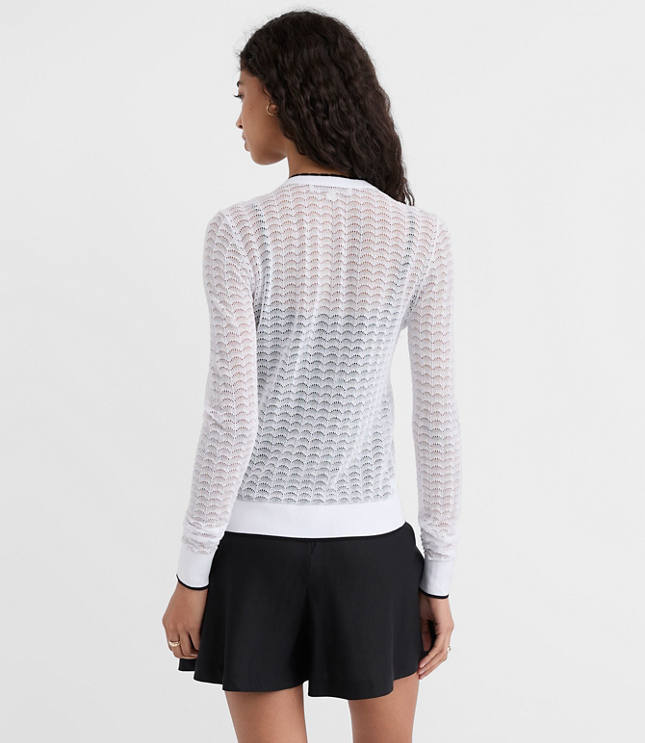 Tipped Scalloped Pointelle Cardigan