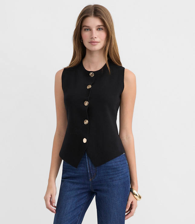 Petite Hammered Metallic Button Sweater Vest