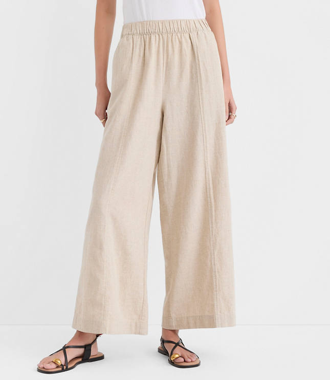 Breezy Wide Leg Crop Pants in Crosshatch Linen Cotton