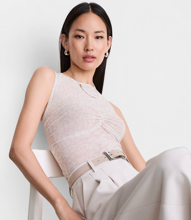 LOFT Versa Animal Print Mesh Ruched Top