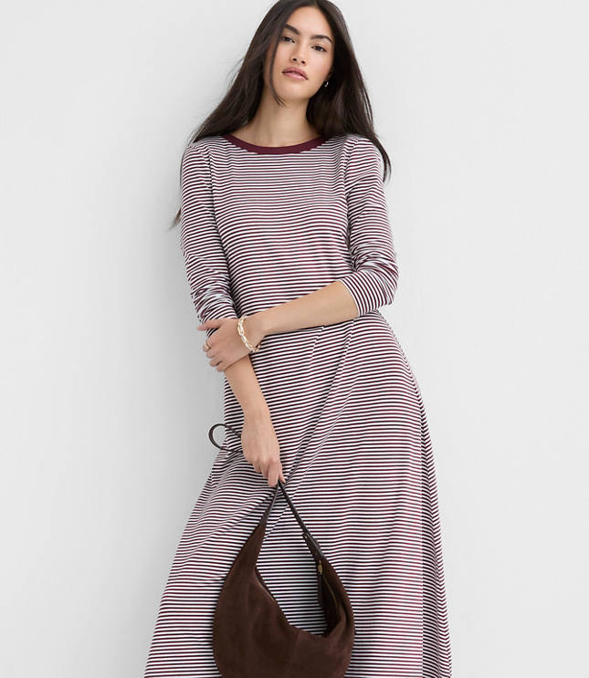 Petite Striped Scoop Back Midi Dress