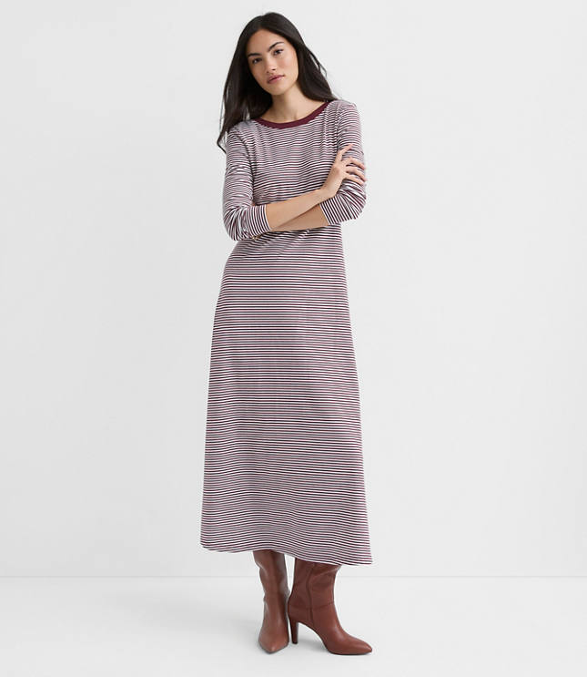 Petite Striped Scoop Back Midi Dress