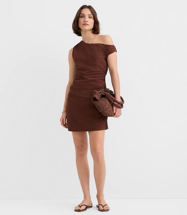 Petite LOFT Beach Ruched Off The Shoulder Mini Dress