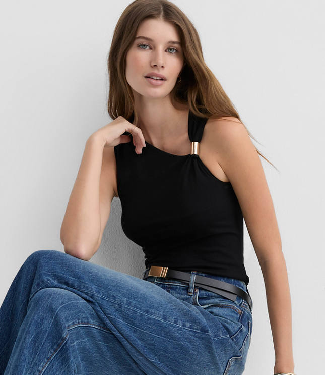 Petite Metallic Trim Tank Top