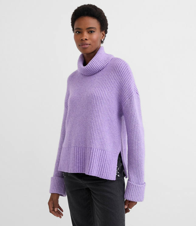 Cuffed Ribbed Mock Neck Sweater
