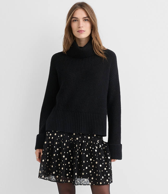 Cuffed Ribbed Mock Neck Sweater