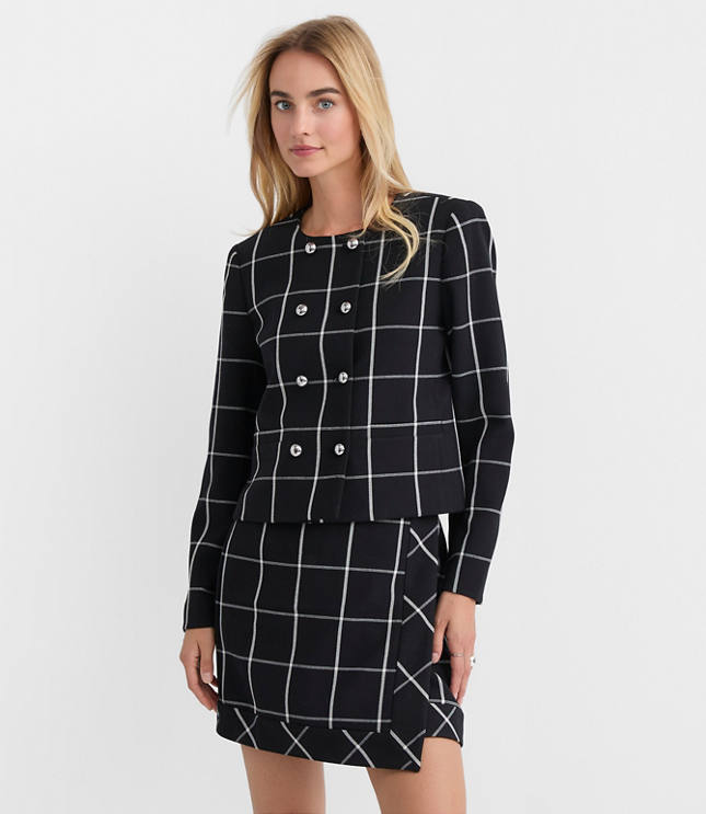 Petite Windowpane Double Breasted Jacket