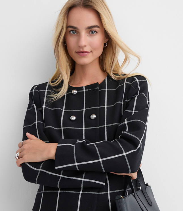 Petite Windowpane Double Breasted Jacket