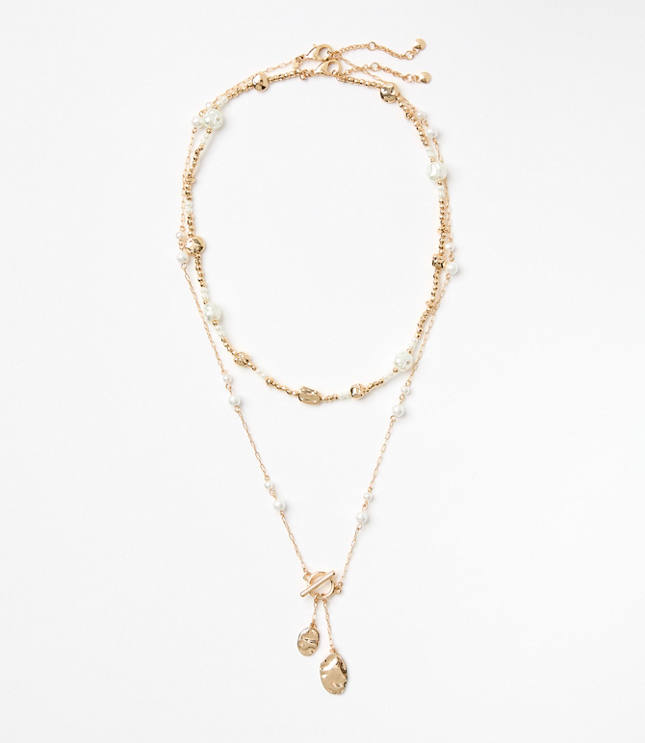 Pearlized Molded Layered Toggle Necklace Set