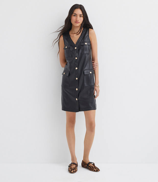 Petite Faux Leather Mini Pocket Dress
