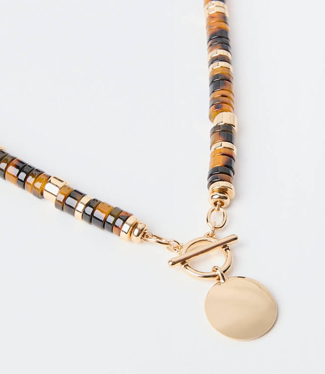 Tortoiseshell Print Spliced Coin Toggle Necklace