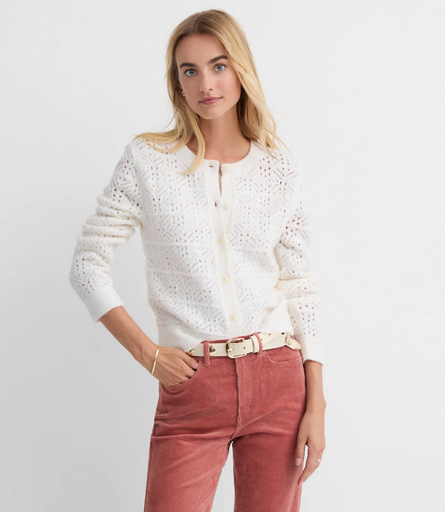 Windowpane Pointelle Cardigan