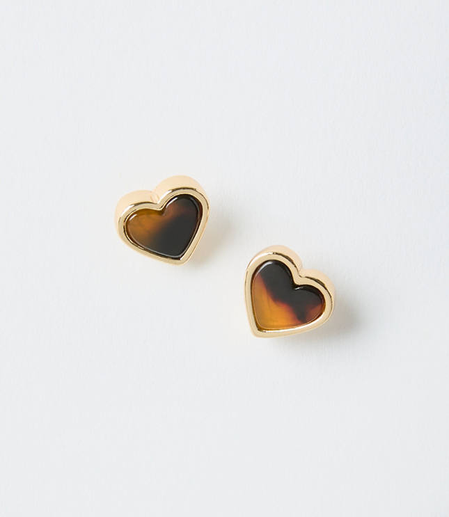 Tortoiseshell Print Mini Heart Stud Earrings