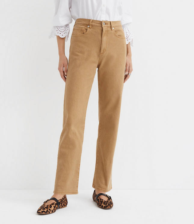 Petite High Rise Straight Jeans Cashew Tan