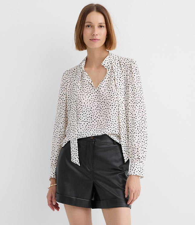 Petite Dotted Bow Blouse