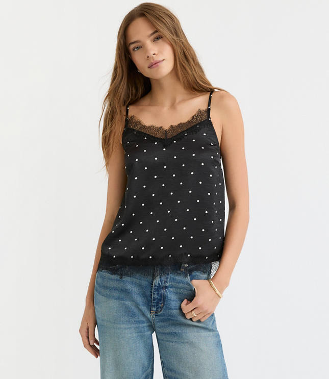 Petite Dotted Lace Trim Satin Cami